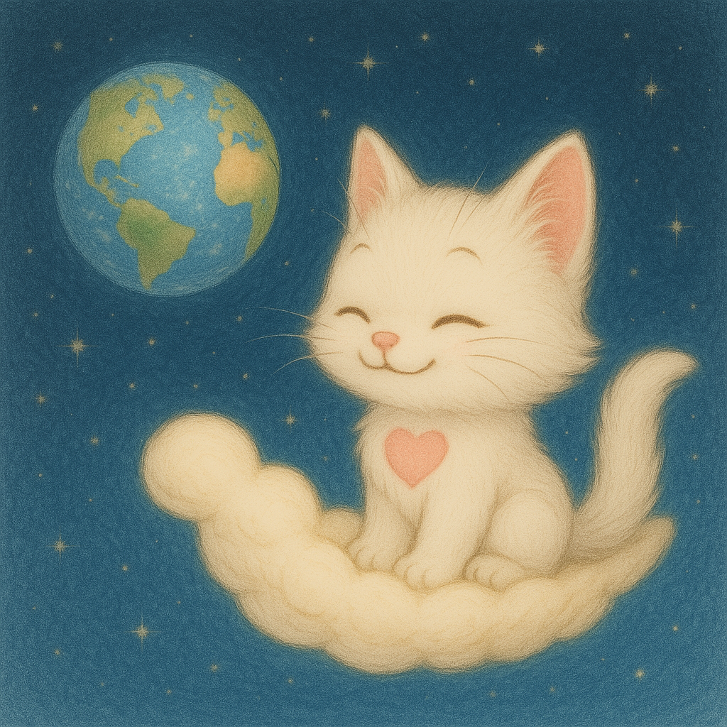 noaは、光の国から来た白猫です。
少しおせっかいで、
地球の妖精さんといっしょに
がんばる人をそっと応援しています。